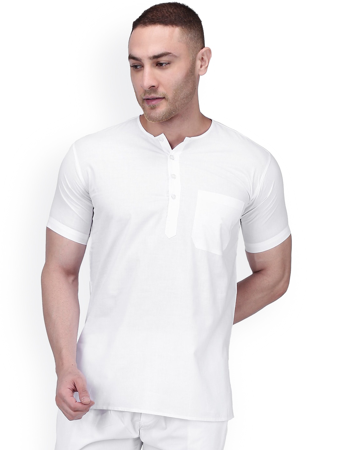 

RAJUBHAI HARGOVINDAS Men White Solid Straight Kurta