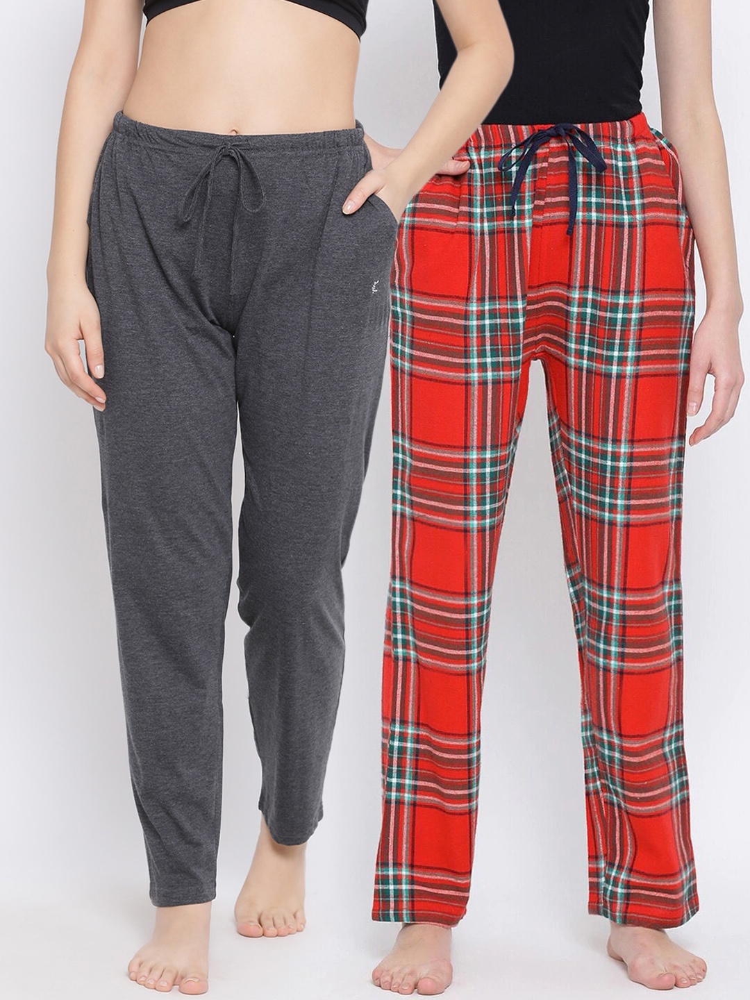 

Kanvin Women Pack Of 2 Solid Lounge Pants, Charcoal