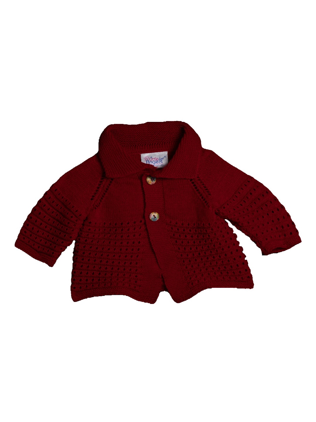 

Little Angels Unisex Kids Red Self Design Cardigan Sweater