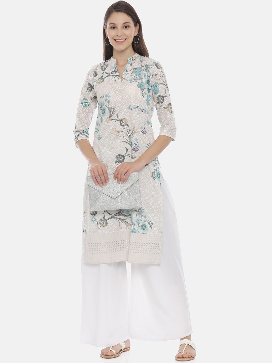 

Neerus Women Off-White Printed Straight Kurta