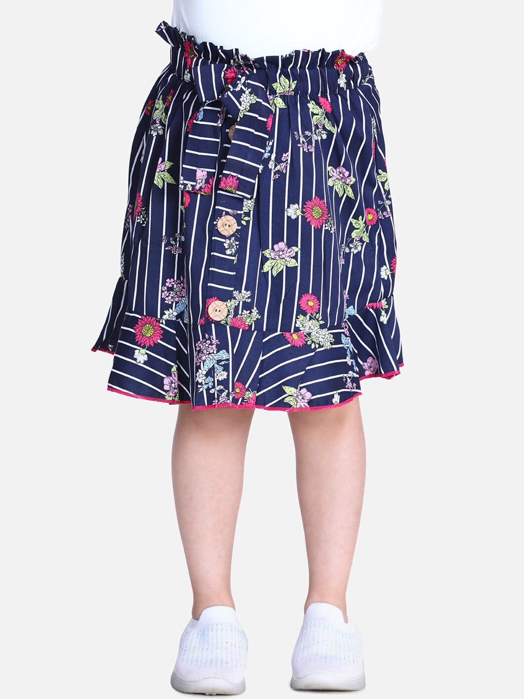 

Cutiekins Girls Navy Blue Striped Midi A-Line Skirt