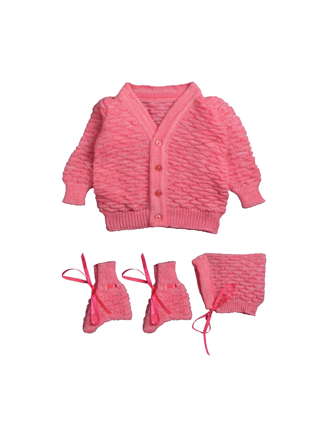 

Little Angels Unisex Kids Pink Self Design Cardigan Sweater