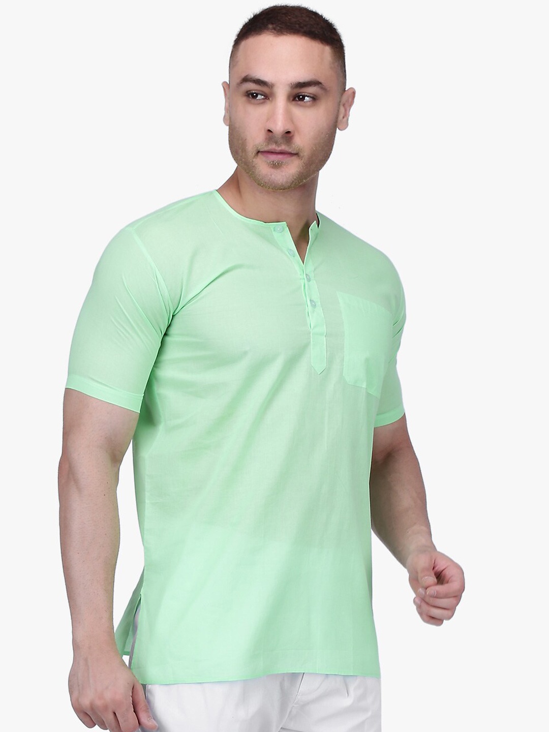 

RAJUBHAI HARGOVINDAS Men Green Solid Straight Kurta