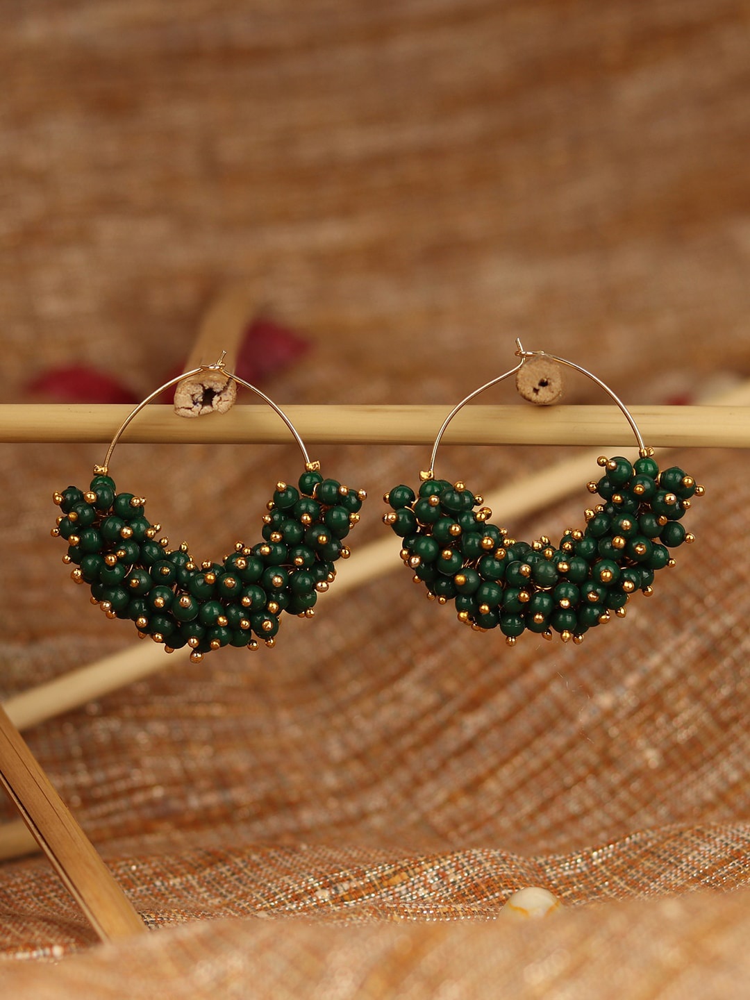 

ANIKAS CREATION Gold-Plated & Green Contemporary Half Hoop Earrings
