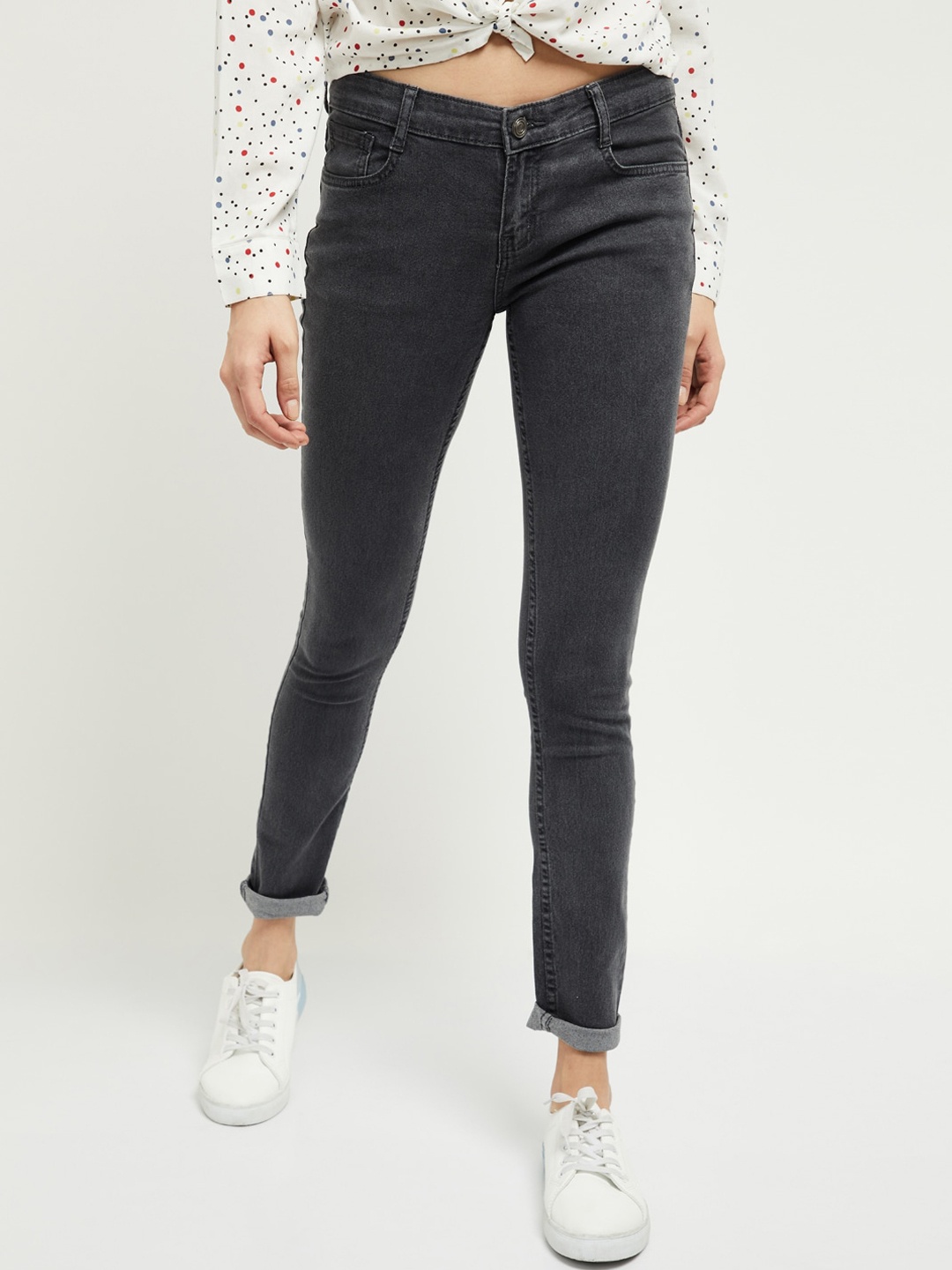 

max Women Charcoal Grey Skinny Fit Low-Rise Clean Look Stretchable Jeans