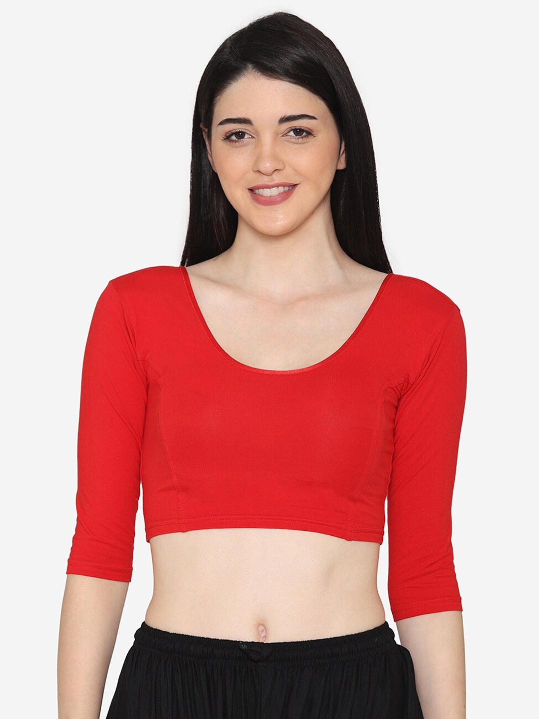 

Vami Women Red Solid Stretchable Saree Blouse