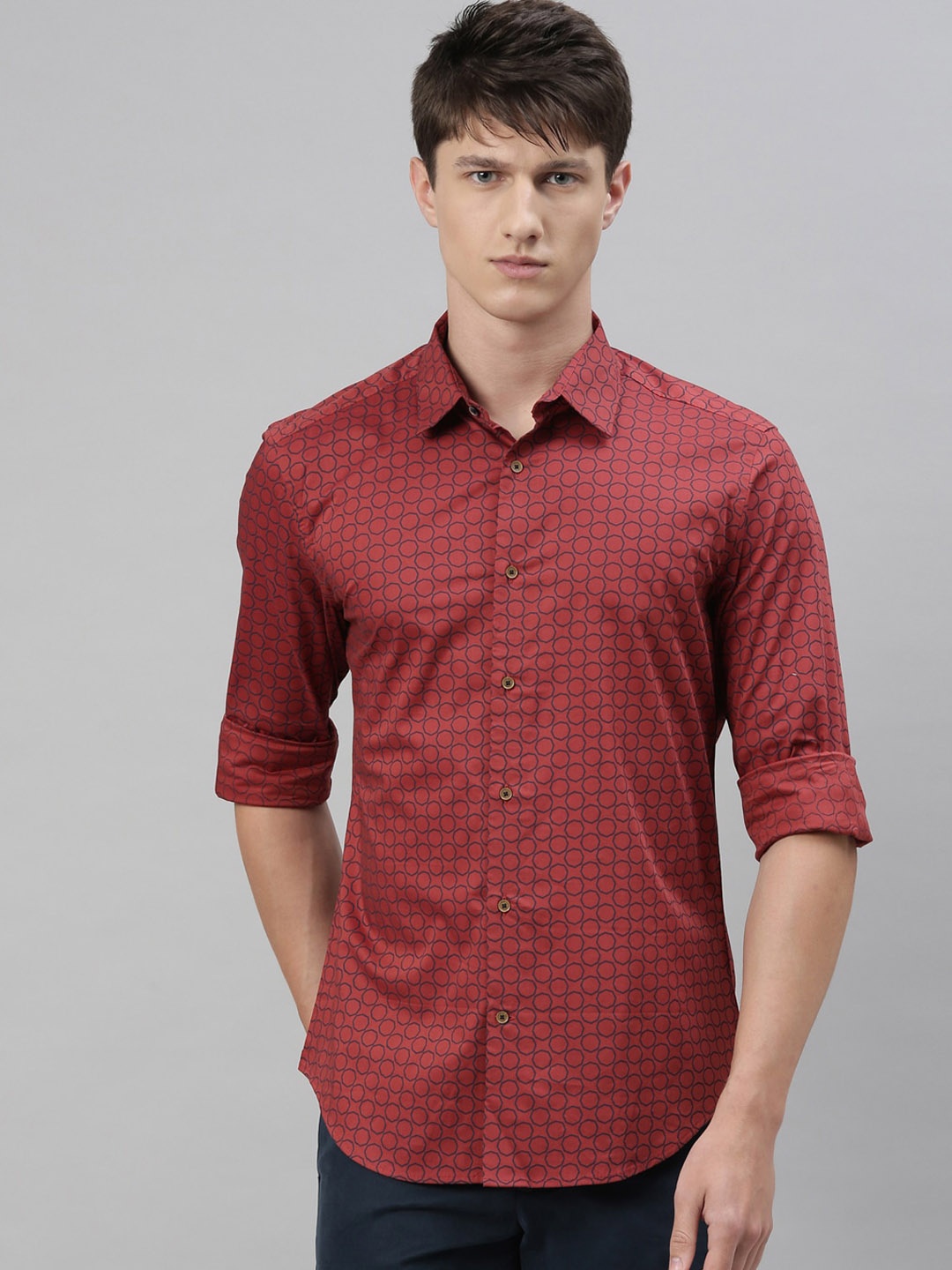 

RARE RABBIT Men Red Tailored Fit Printed Cotton Casual Shirt