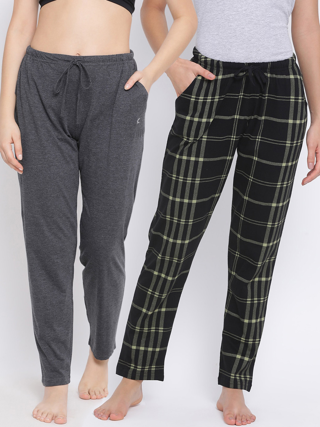 

Kanvin Women Pack Of 2 Solid Lounge Pants, Charcoal