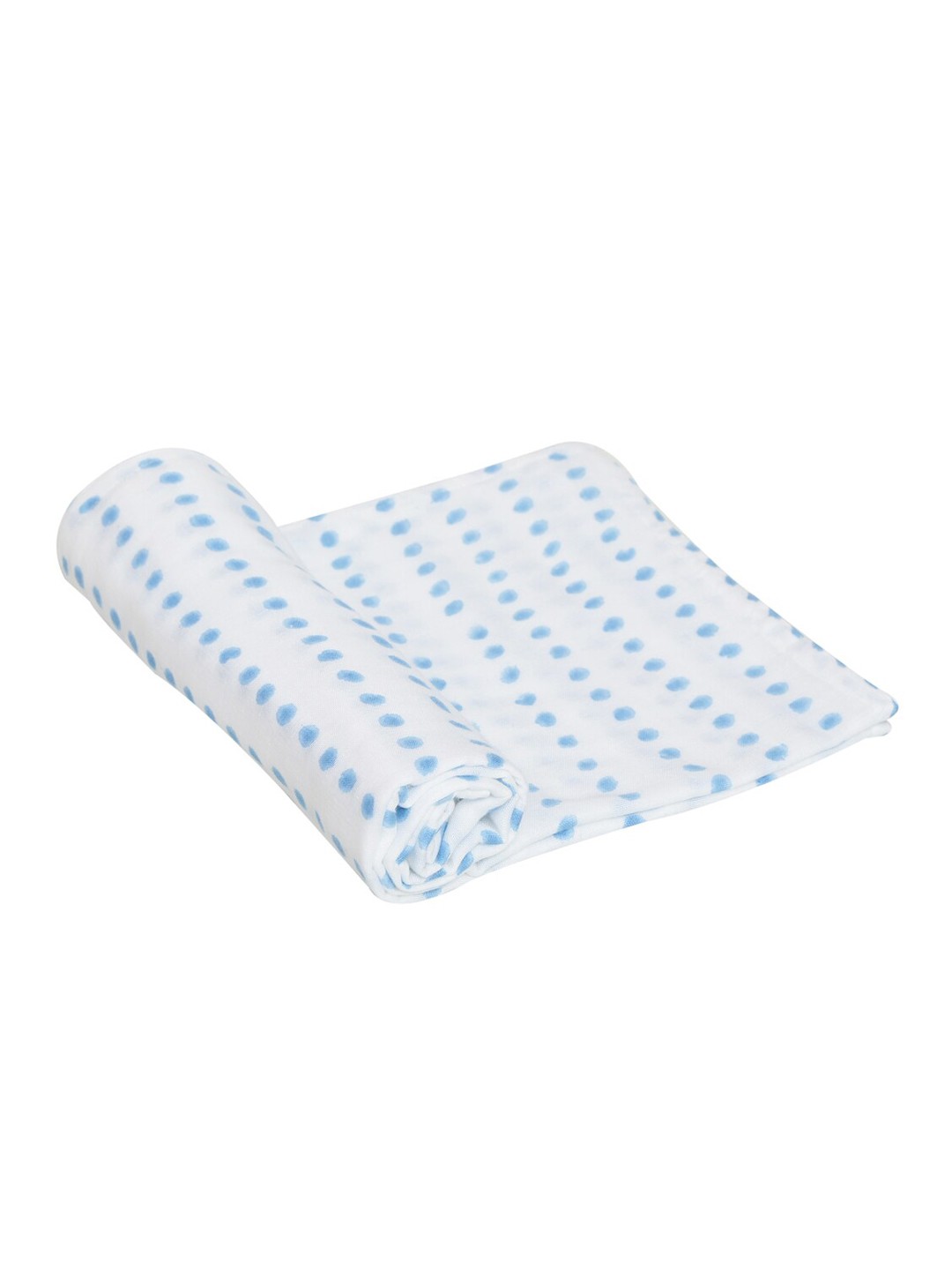 

Moms Home Infant Kids White & Blue Polka Dots Printed Organic Cotton Sustainable Muslin Swaddle