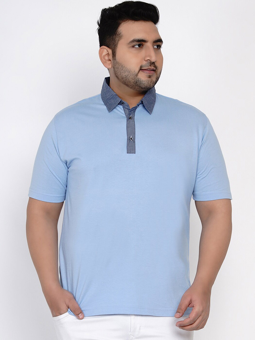 

Santonio Men Plus Size Sky Blue Solid Polo Collar T-shirt