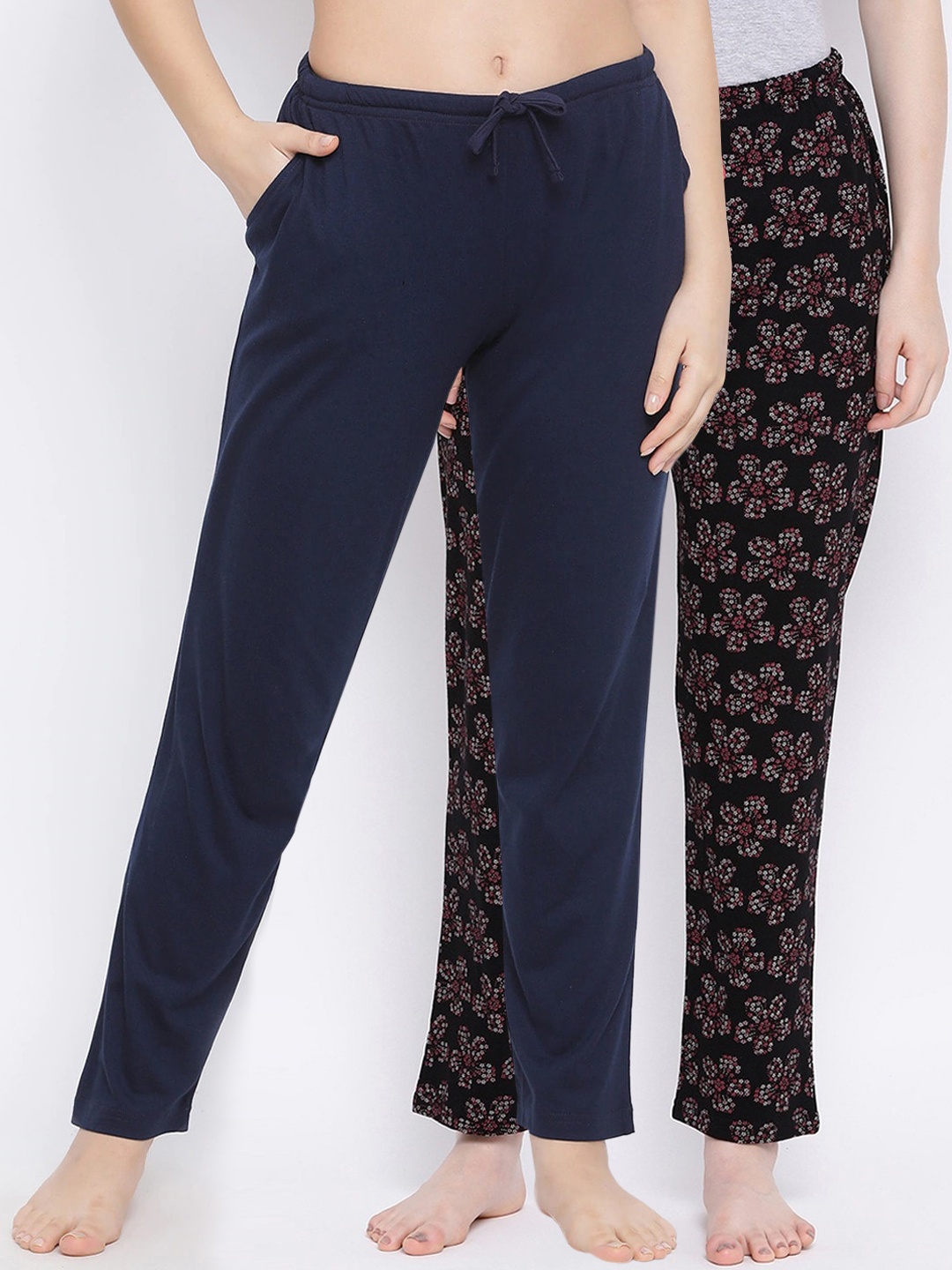 

Kanvin Women Pack Of 2 Solid Lounge Pants, Navy blue