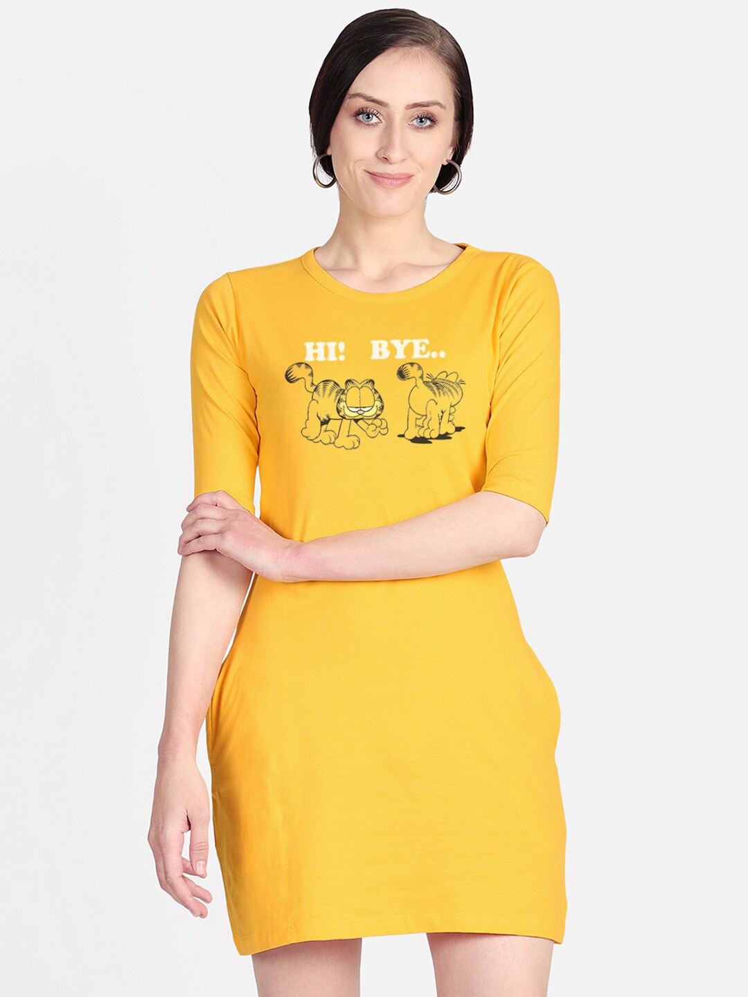 

Free Authority Women Yellow & Black Garfield Printed T-shirt Dress