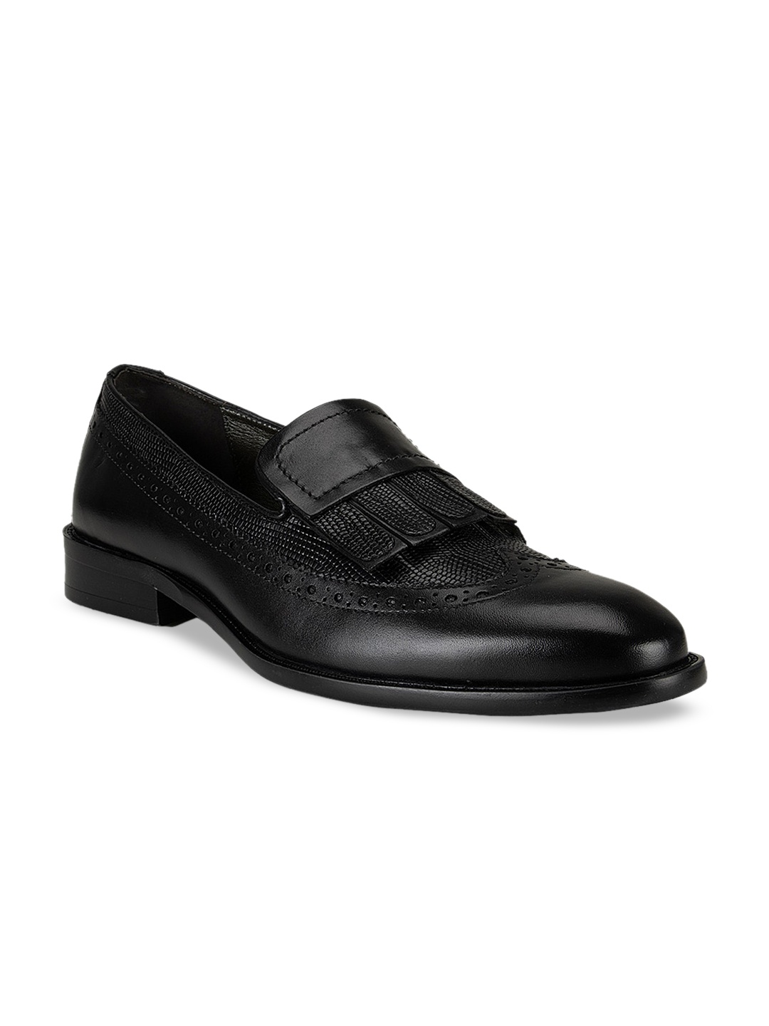 

ROSSO BRUNELLO Men Black Solid Leather Formal Loafers