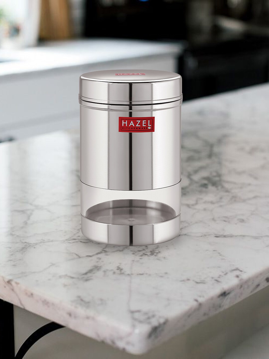 

HAZEL Silver-Toned & Transparent Stainless Steel Transparent Wide Mouth See Through Container 600 ml