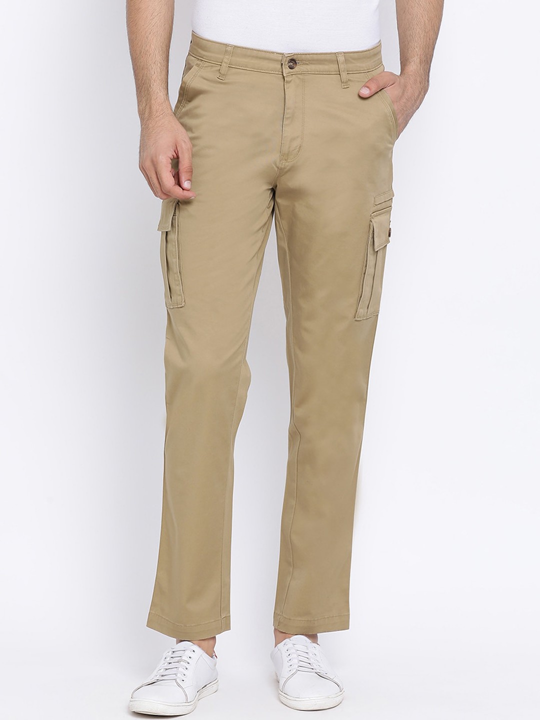 

Richlook Men Camel Brown Slim Fit Solid Cargos