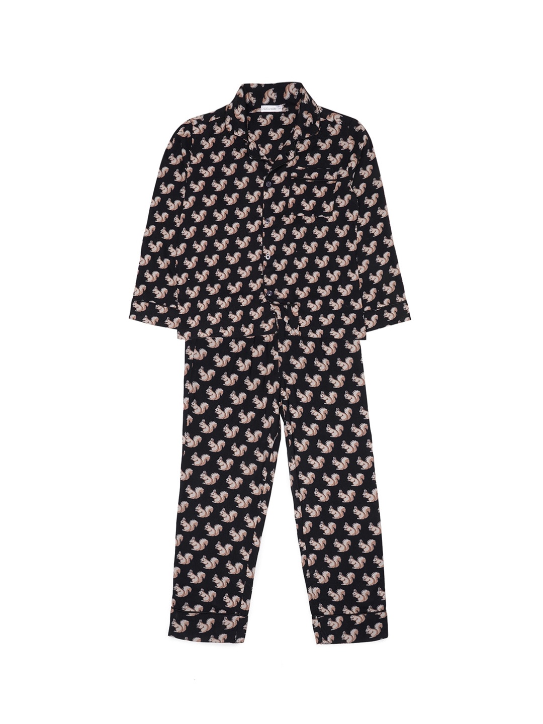 

ADORENITE Unisex Kids Black & Brown Printed Night Suit