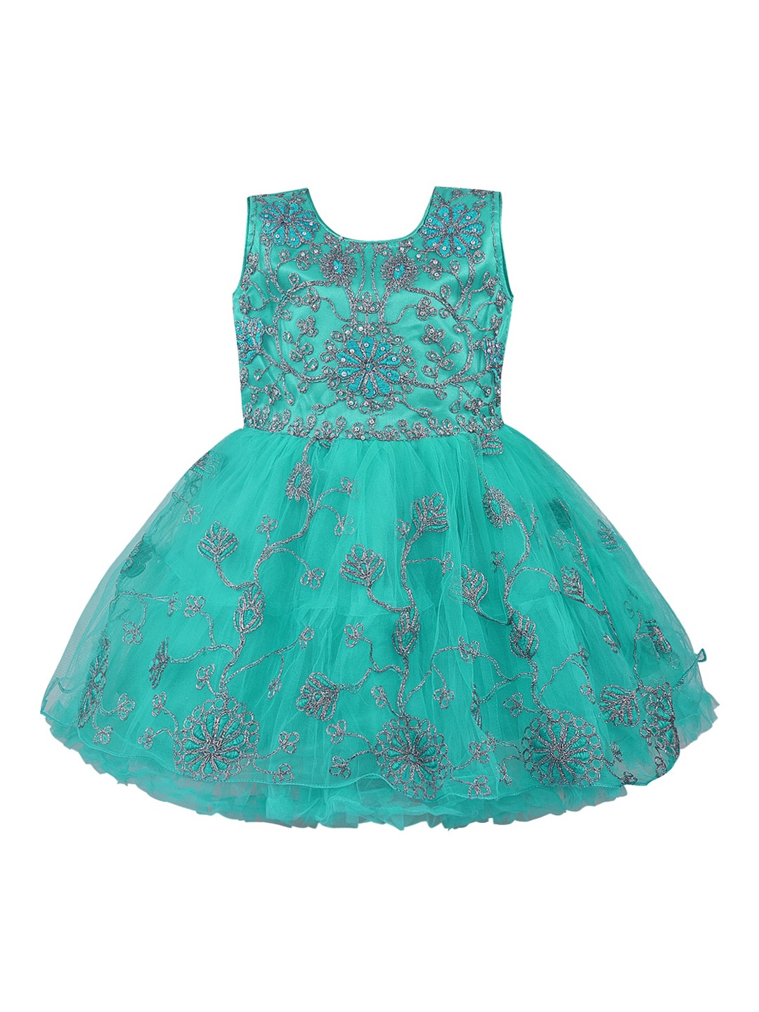 

Wish Karo Girls Sea Green Embroidered Fit and Flare Dress