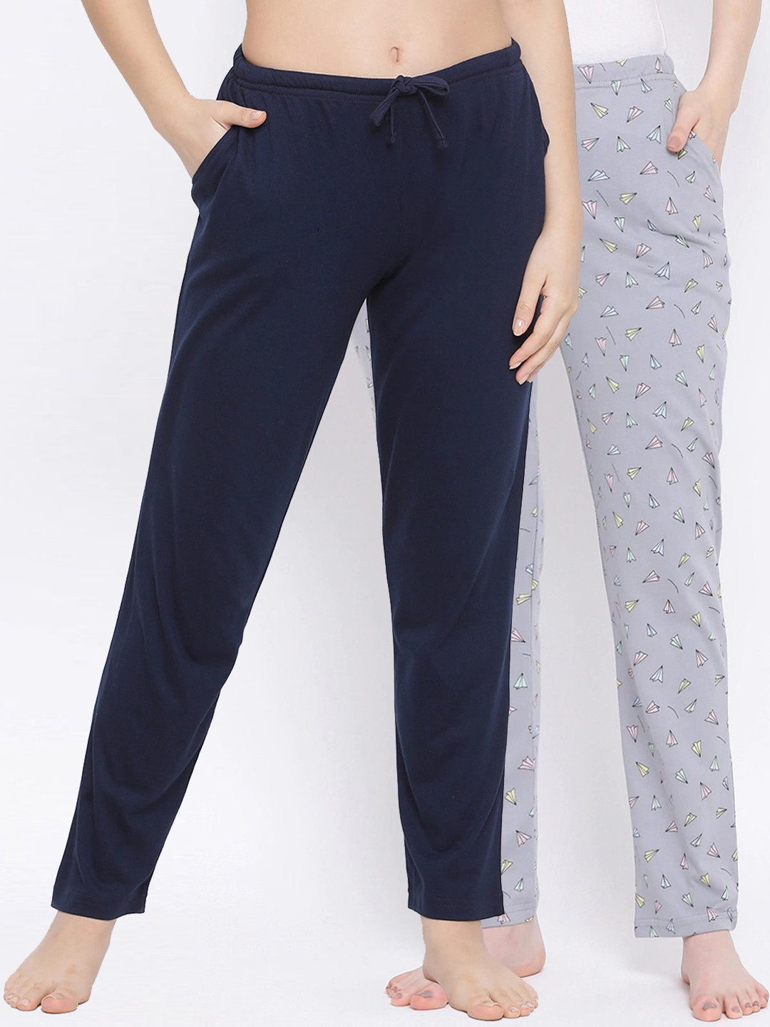

Kanvin Women Pack Of 2 Printed Lounge Pants, Navy blue