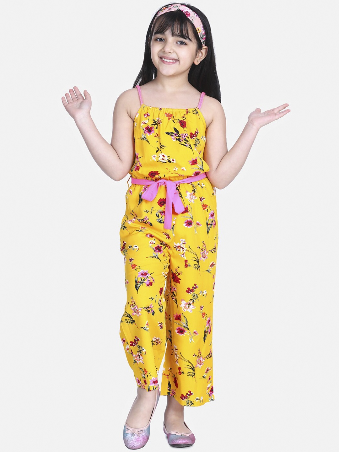

StyleStone Girls Yellow & Pink Floral Printed Jumpsuit
