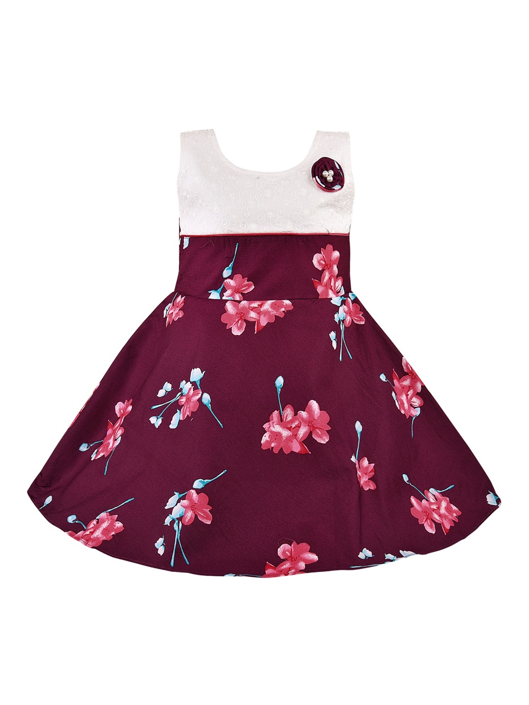 

Wish Karo Girls Maroon Printed Fit and Flare Dress