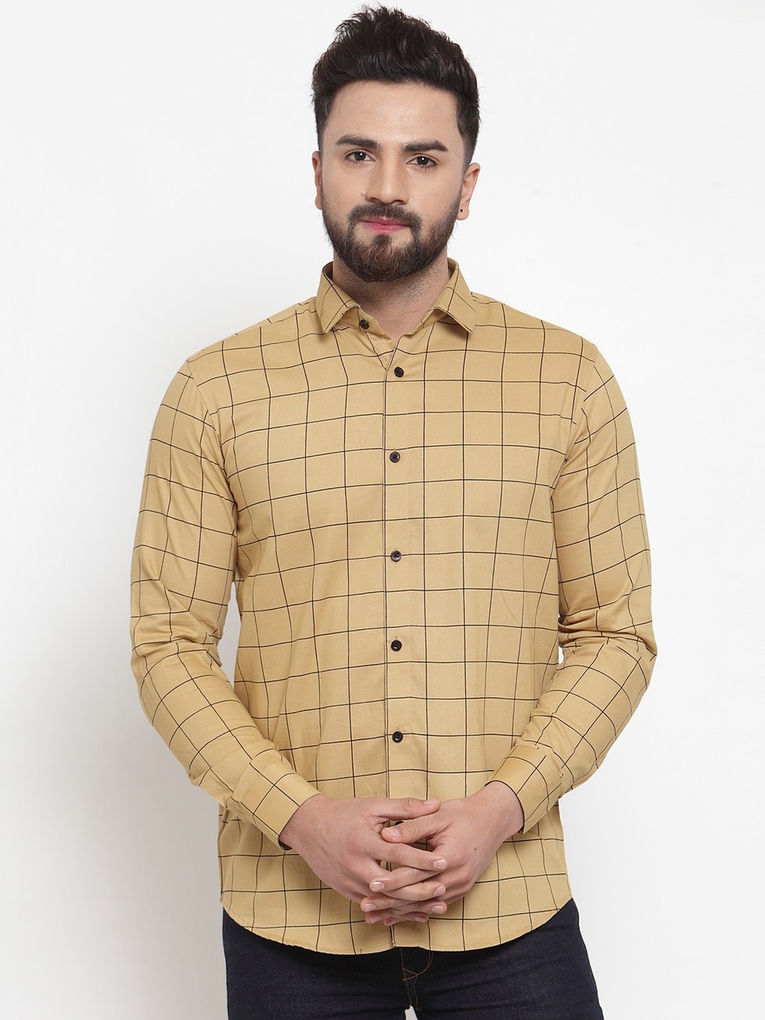 

JAINISH Men Beige & Black Regular Fit Checked Casual Shirt