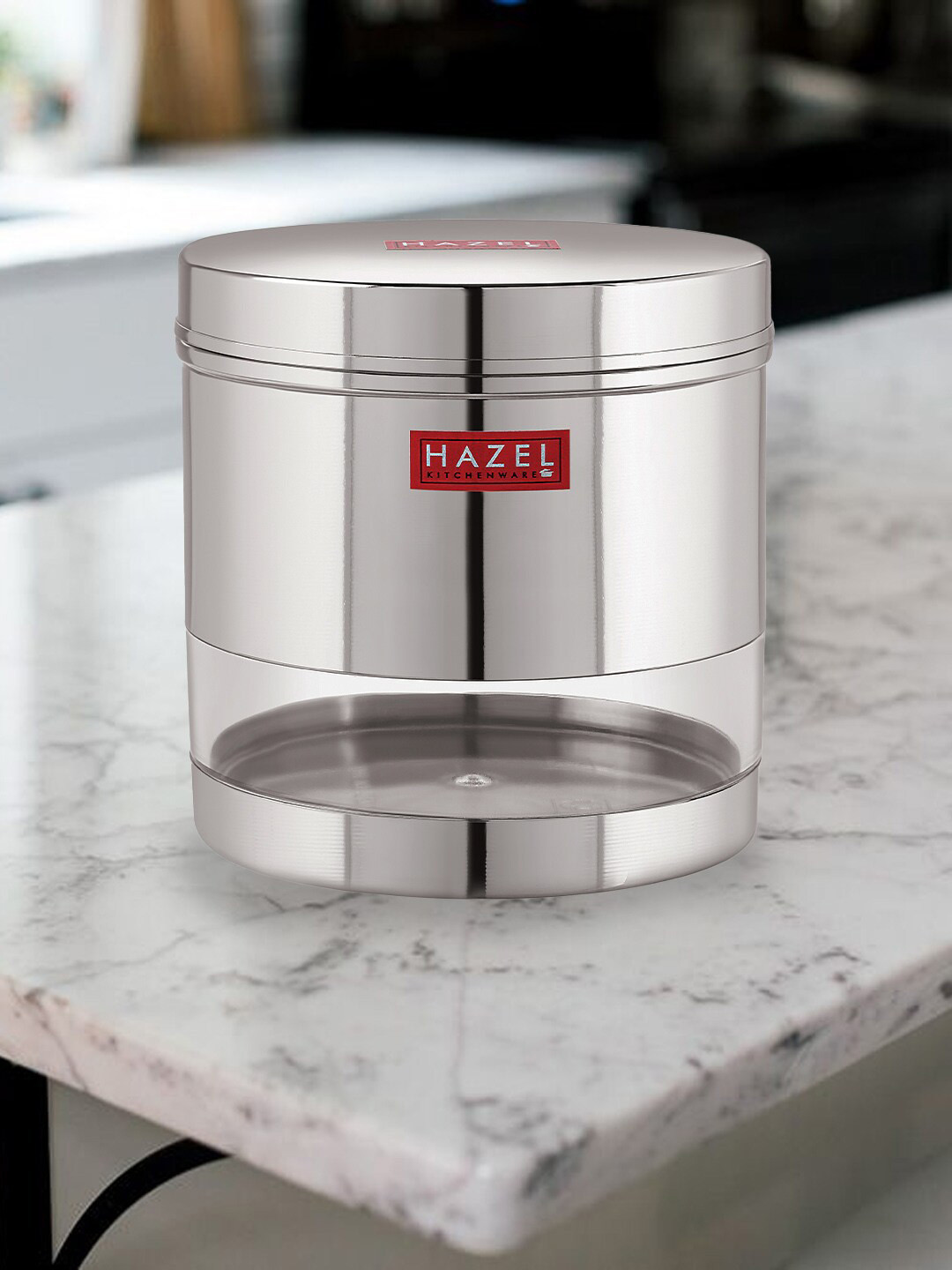 

HAZEL Set Of 5 Silver-Toned & Transparent Stainless Steel Transparent Wide Mouth See Through Containers 1350 ml