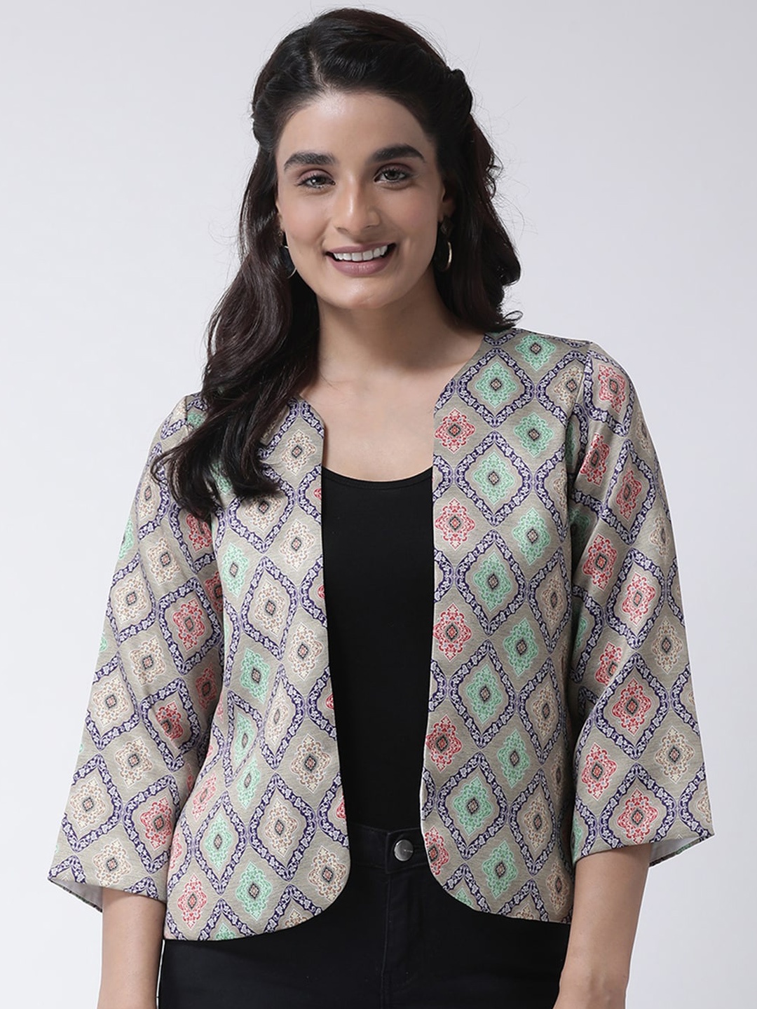 

Hangup Women Multicoloured Printed Lightweight Open Front Jacket, Multi