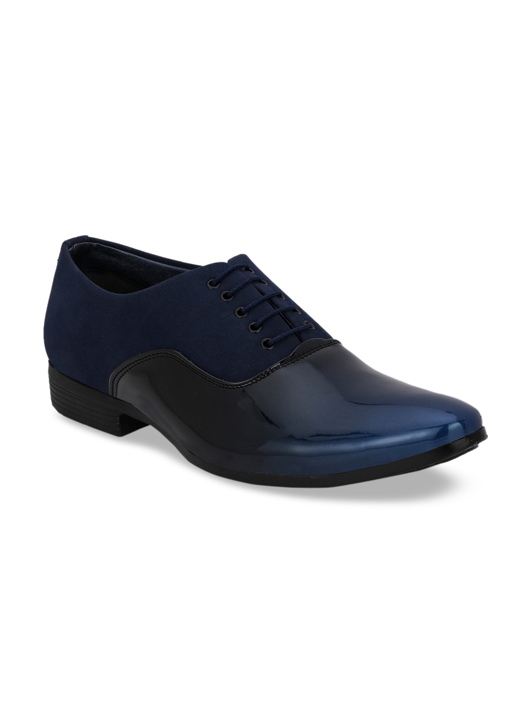 Ferraiolo Men Navy Blue Solid Formal Oxfords
