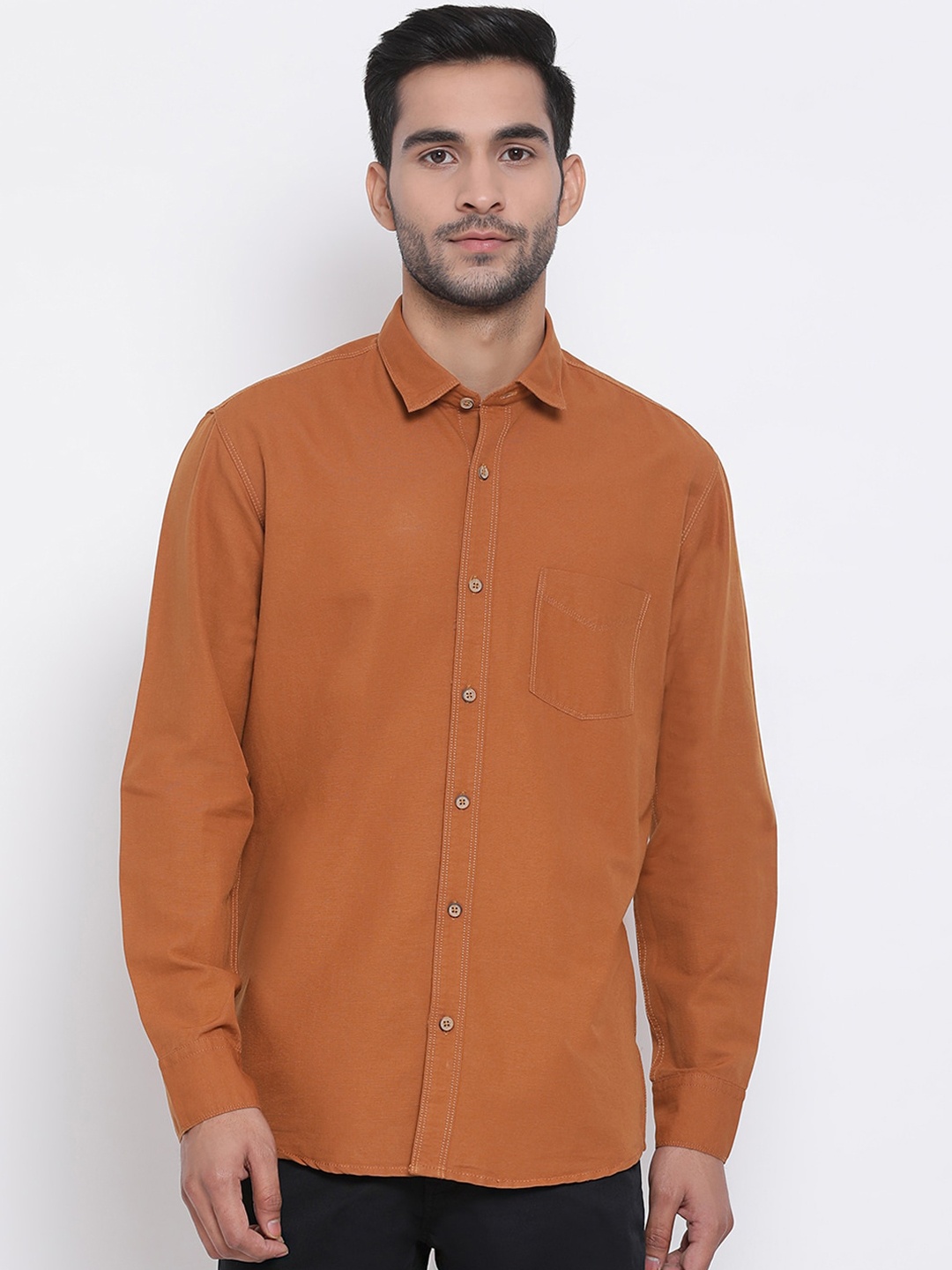 

Richlook Men Rust Orange Slim Fit Solid Casual Shirt