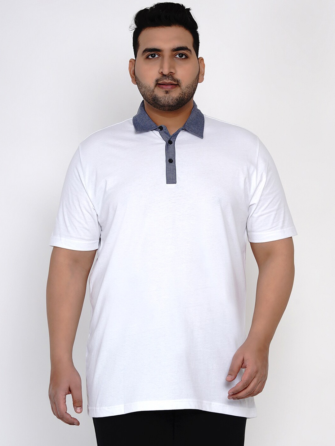 

Santonio Men White Solid Polo Collar Plus Size Cotton T-shirt