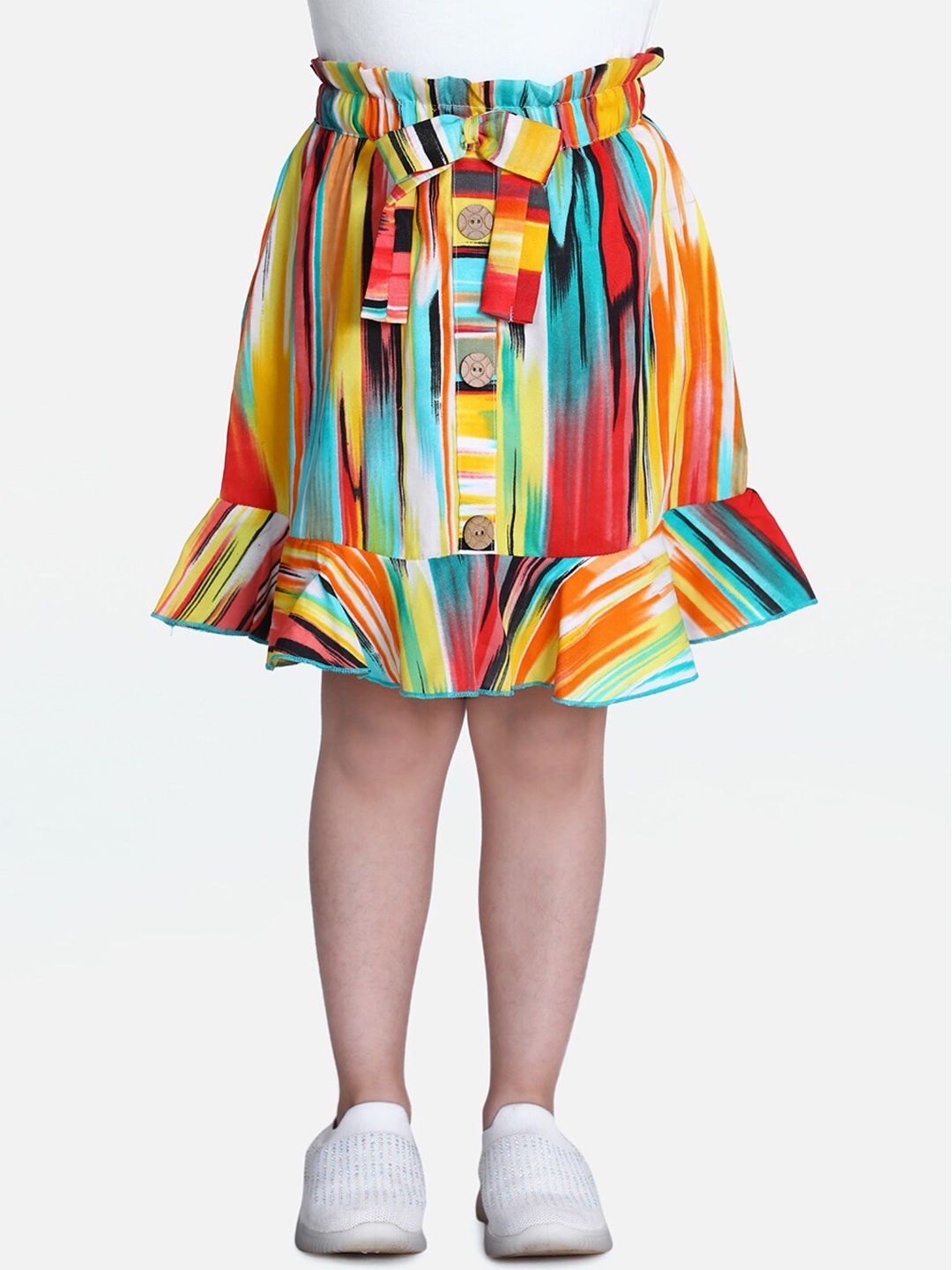

Cutiekins Girls Yellow & Blue Printed A-Line Skirt