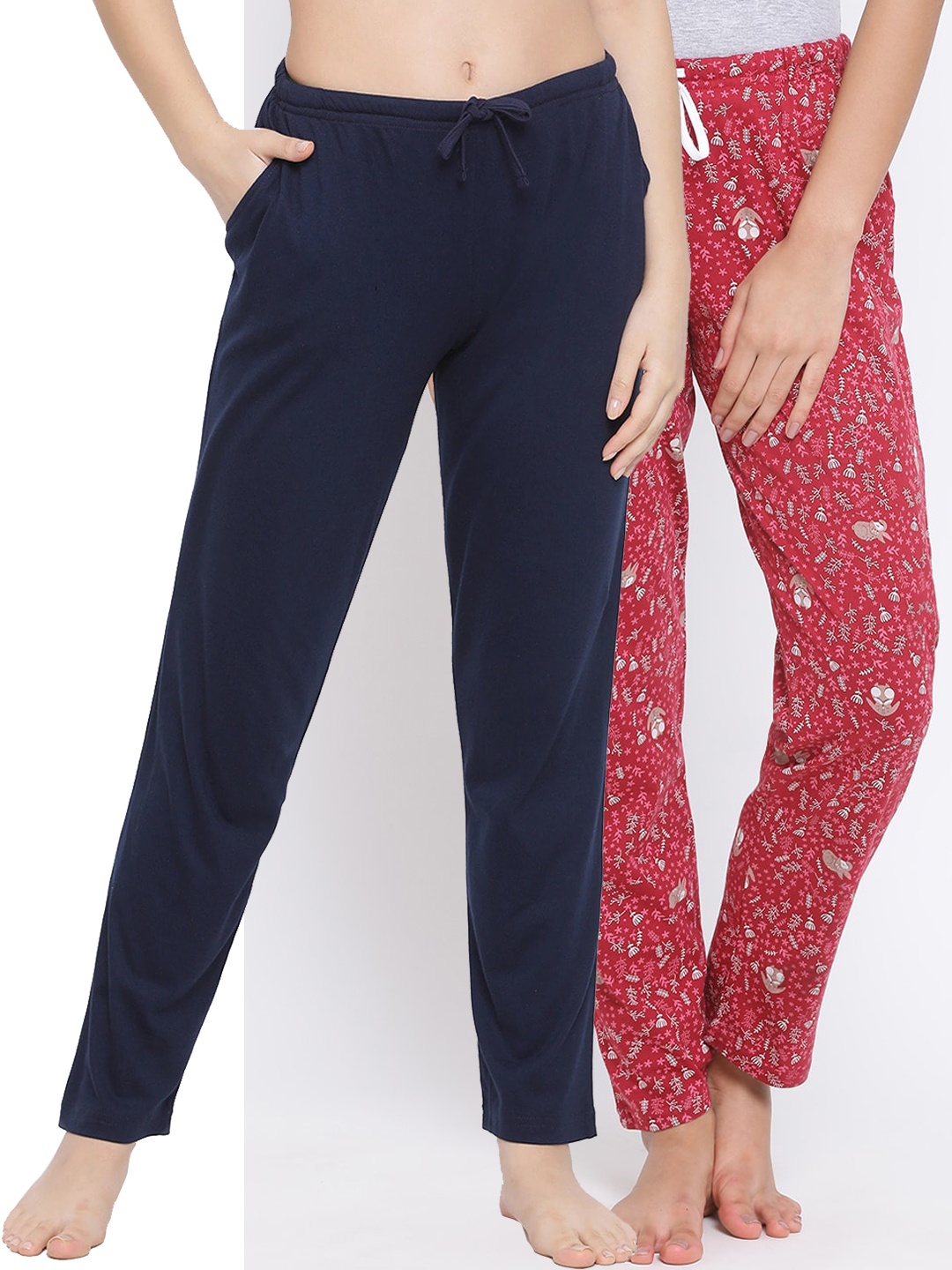 Kanvin Women Pack Of 2 Solid Lounge Pants, Navy blue