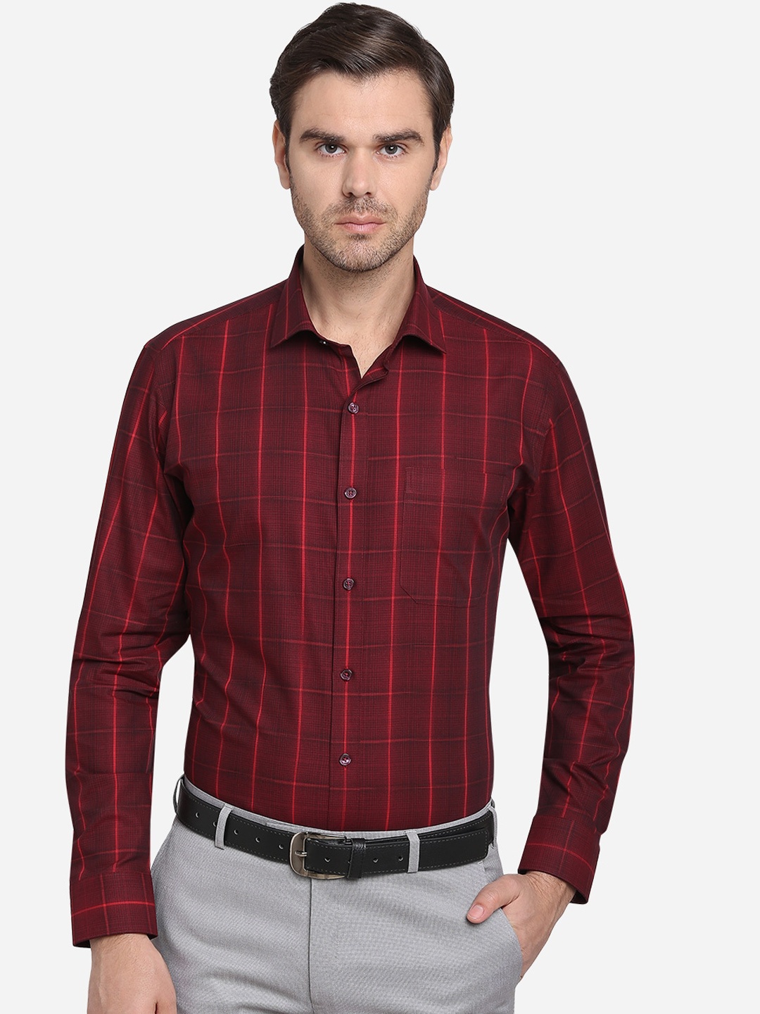 

JADE BLUE Men Maroon Slim Fit Checked Casual Shirt