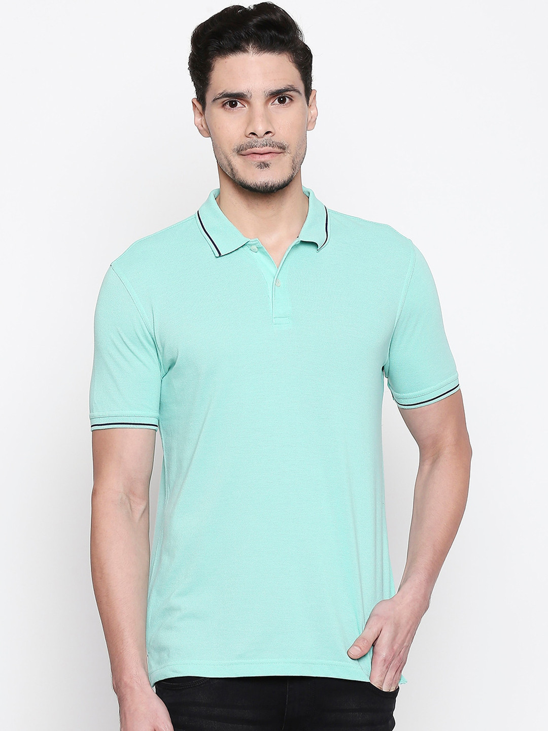 

BYFORD by Pantaloons Men Green Solid Polo Collar T-shirt