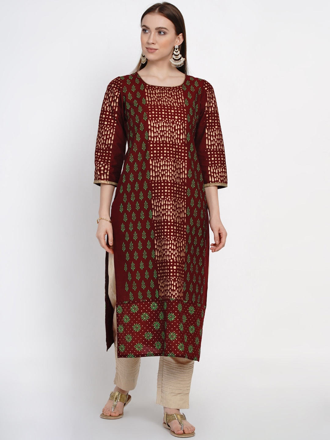 

Akshatani Women Maroon & Maroon Printed Straight Kurta