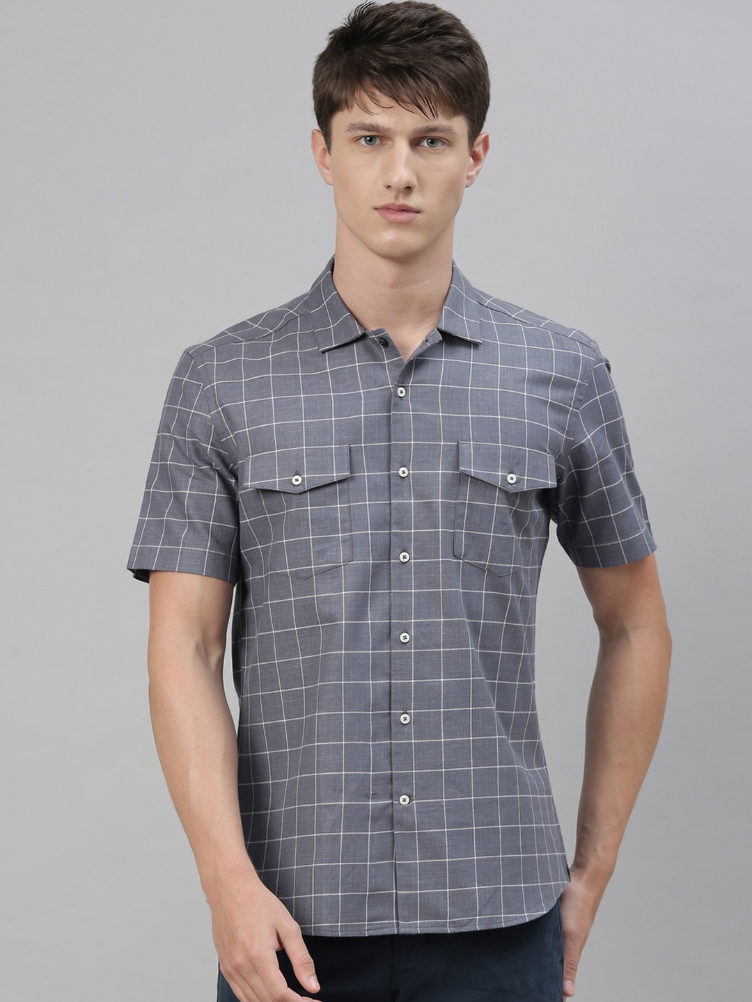 

RARE RABBIT Men Grey Tailored Fit Checked Casual Shirt