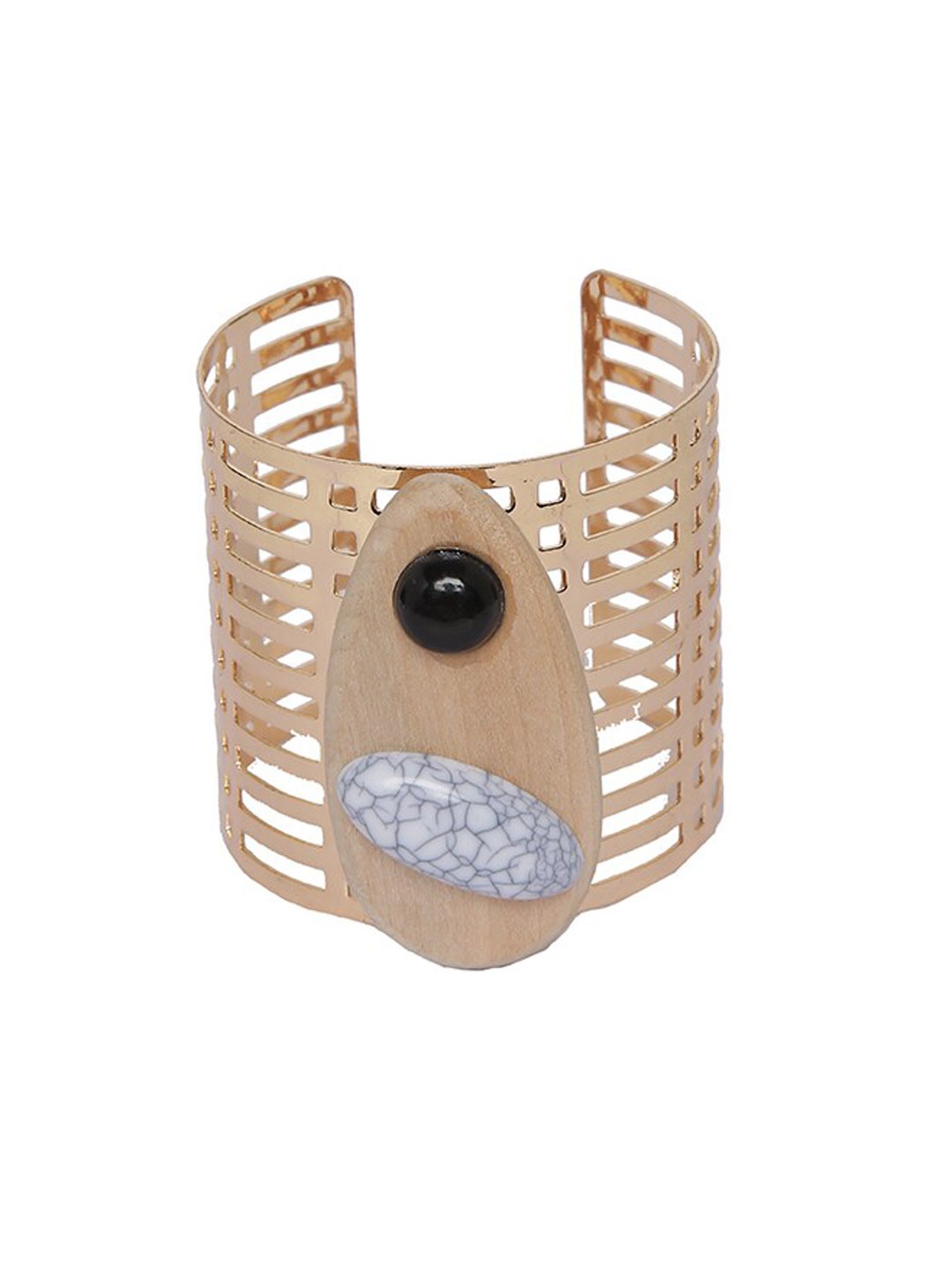 

Mali Fionna Gold-Toned & Black Stone-Studded Cuff Bracelet