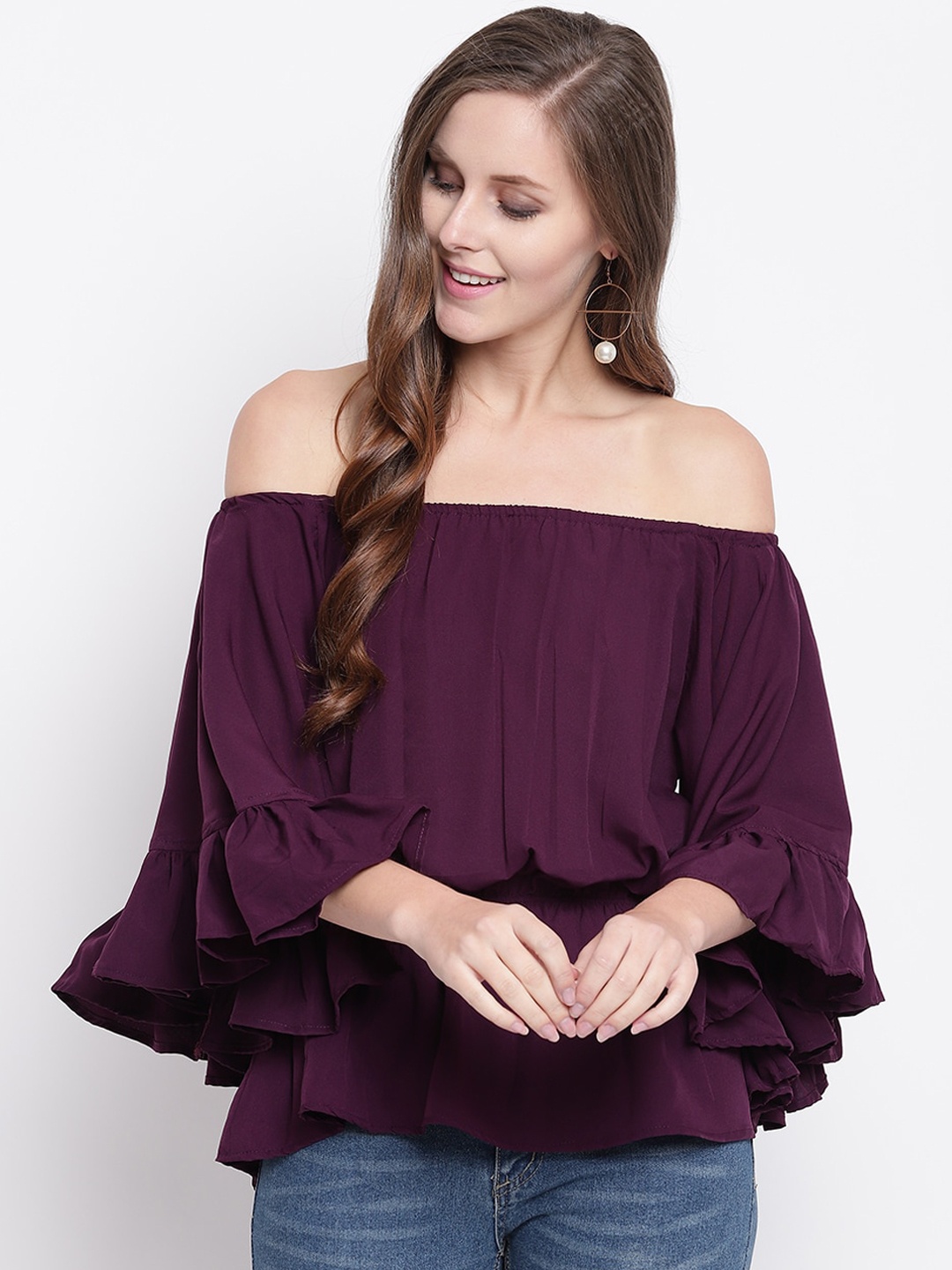 

RIVI Women Purple Solid Bardot Top