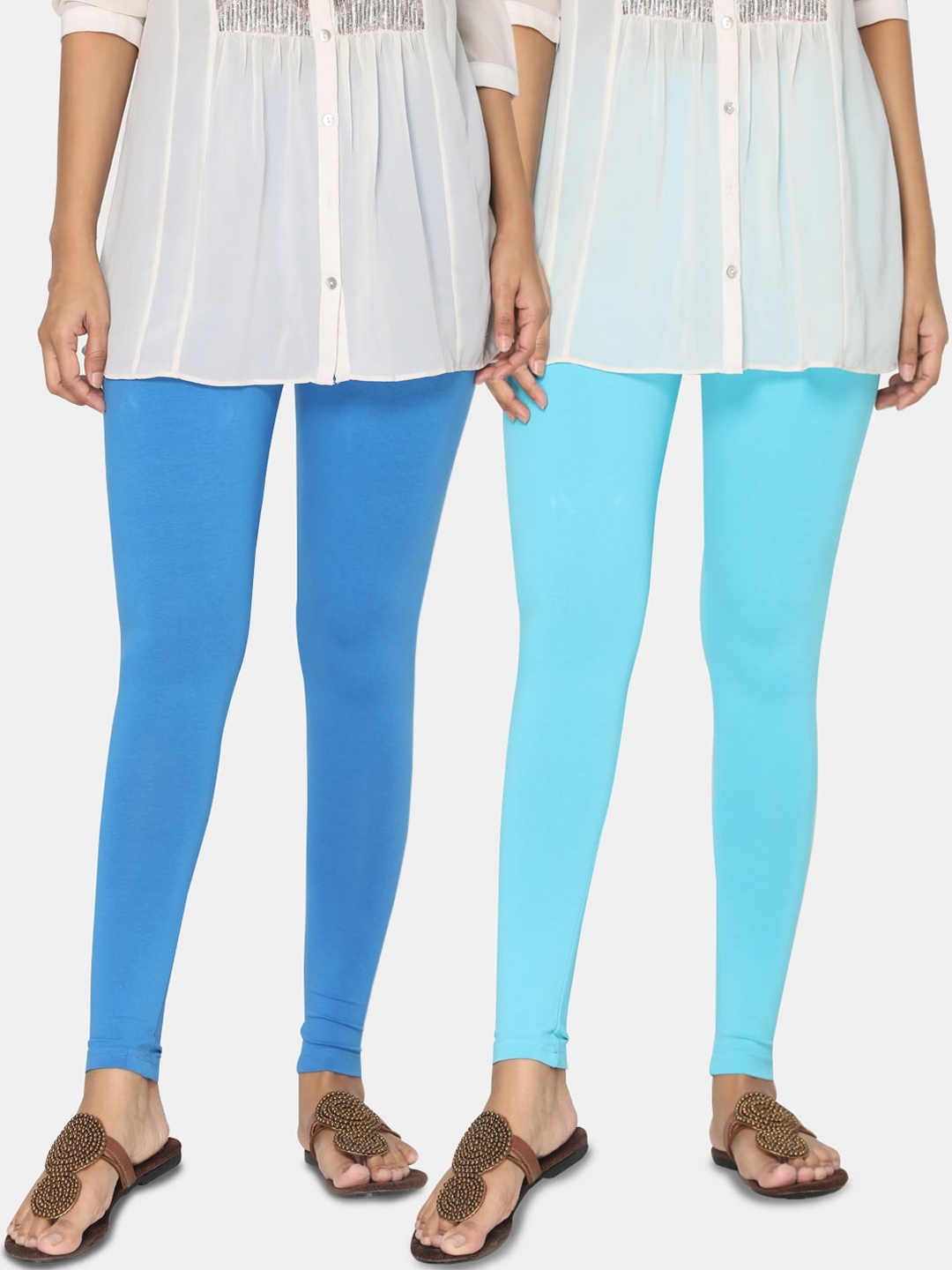 

TSG Bliss Women Pack Of 2 Solid Ankle-Length Leggings, Blue