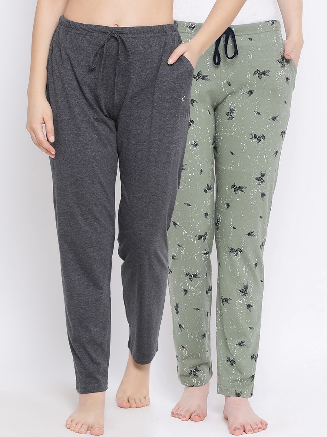 

Kanvin Women Pack of 2 Grey & Green Checked Lounge Pants