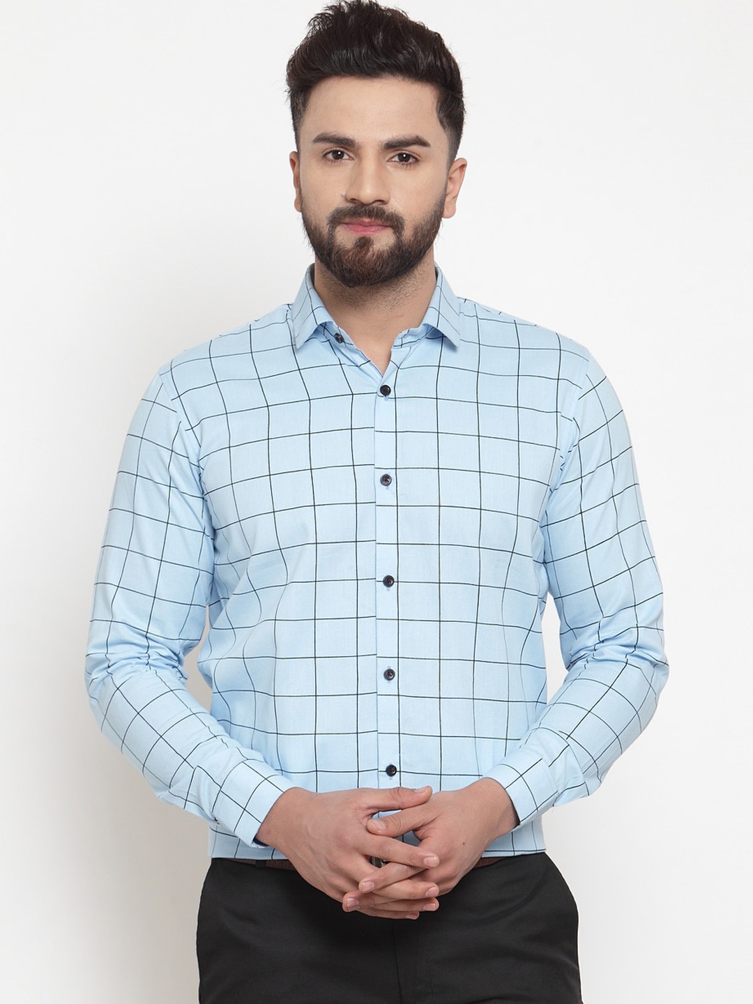 

JAINISH Men Turquoise Blue & Black Regular Fit Checked Casual Shirt