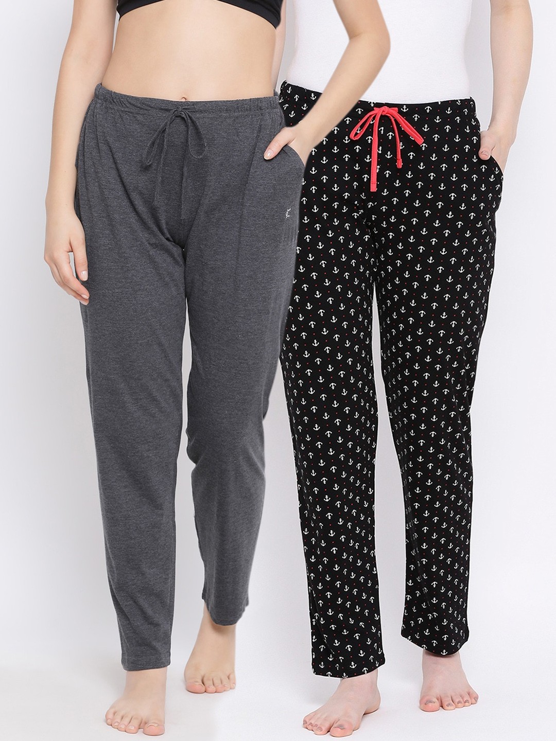 

Kanvin Women Pack Of 2 Printed Lounge Pants, Charcoal