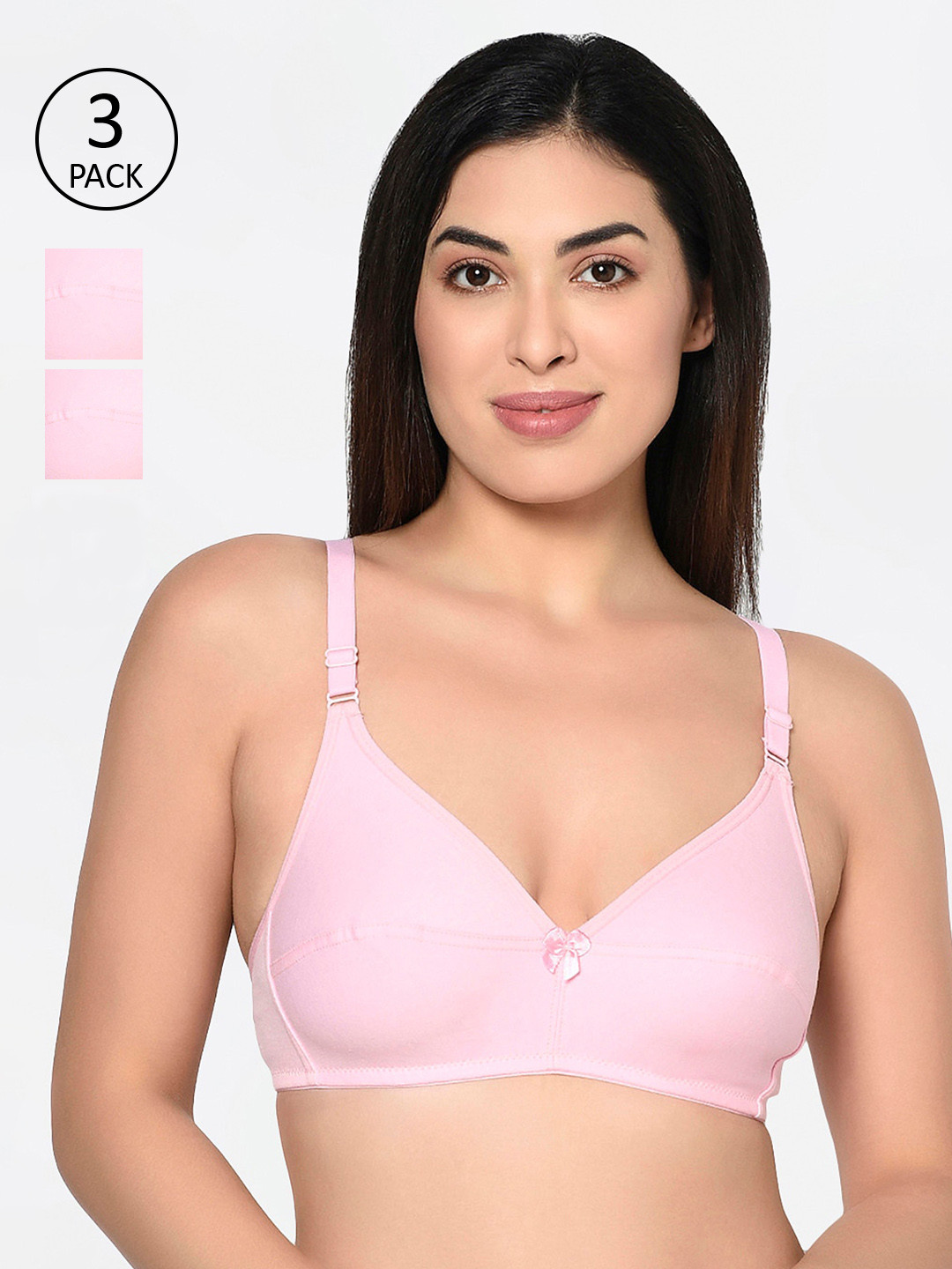 

Bodycare Pack Of 3 Solid Non-Wired Non Padded Everyday Bra 1581PI, Pink