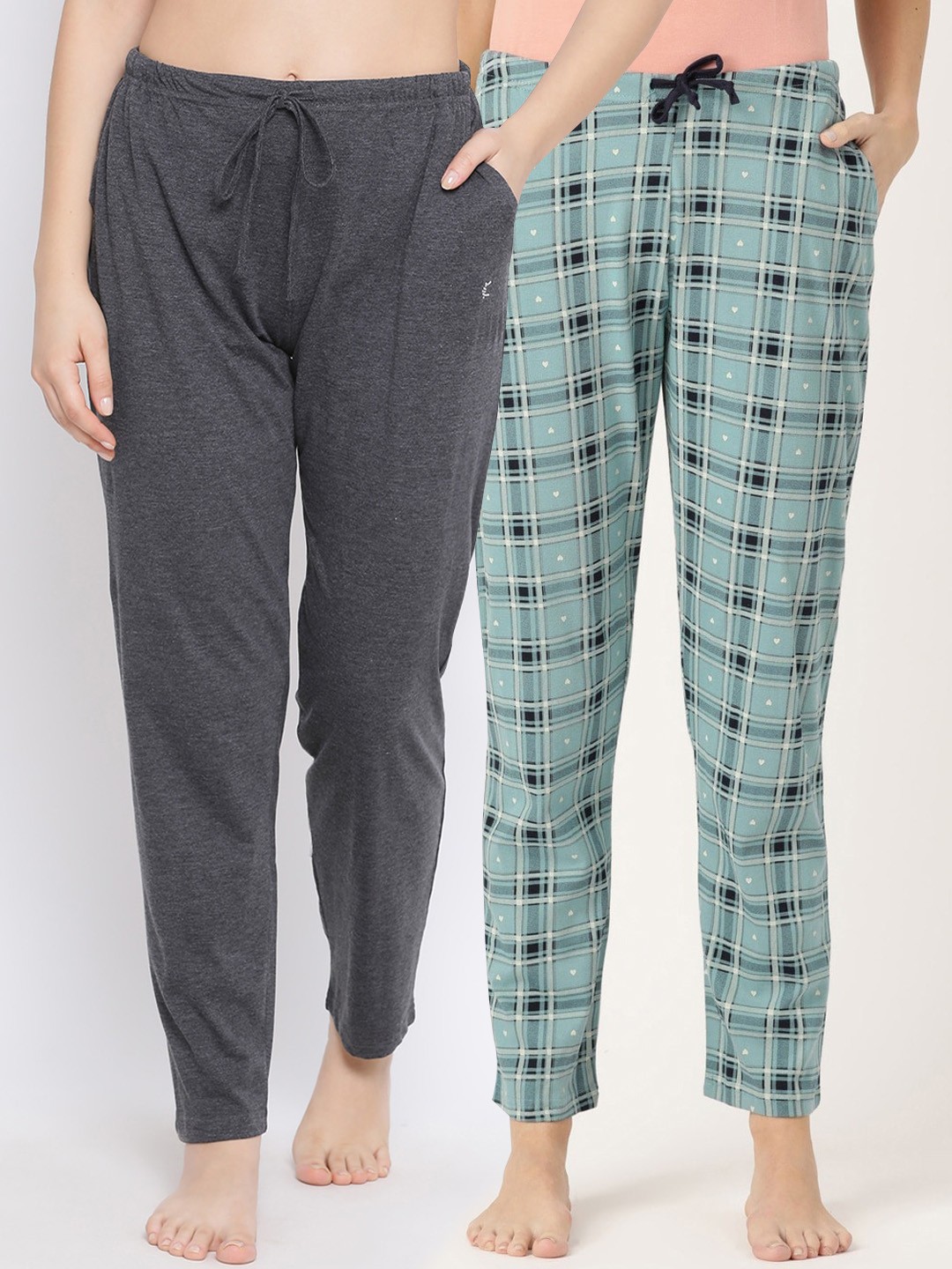 

Kanvin Women Pack Of 2 Printed Lounge Pants, Charcoal