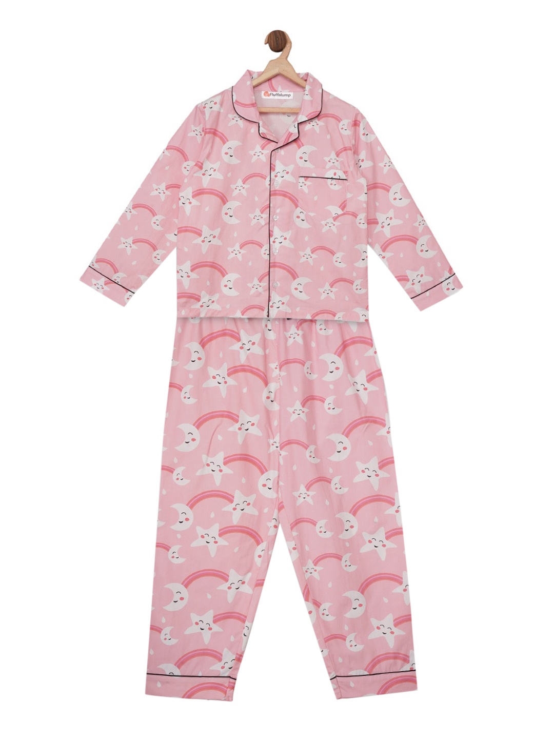 

Fluffalump Kids Pink & White Moonstruck Printed Night Suit