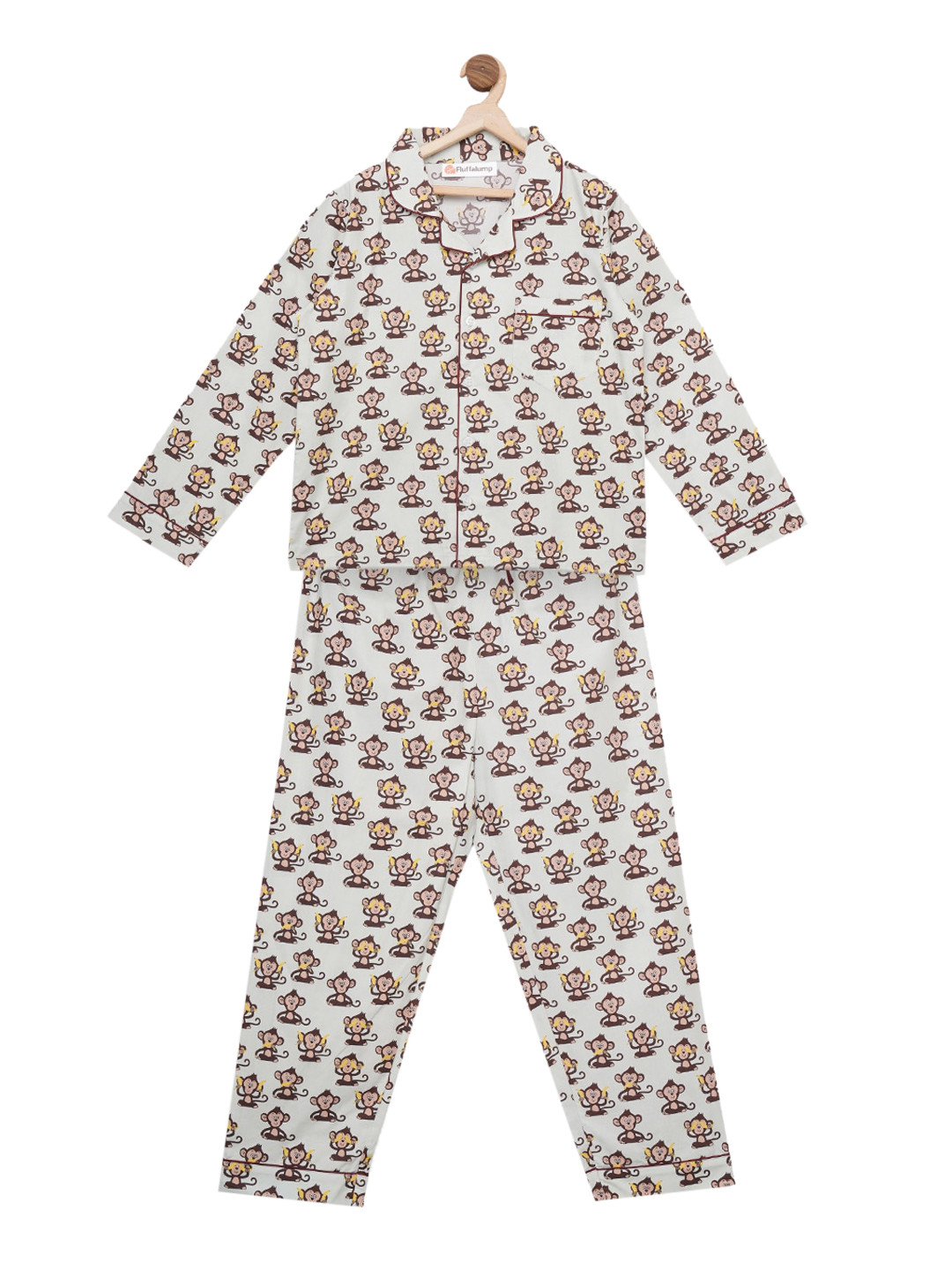

Fluffalump Unisex Kids Blue & Brown Printed Night Suit