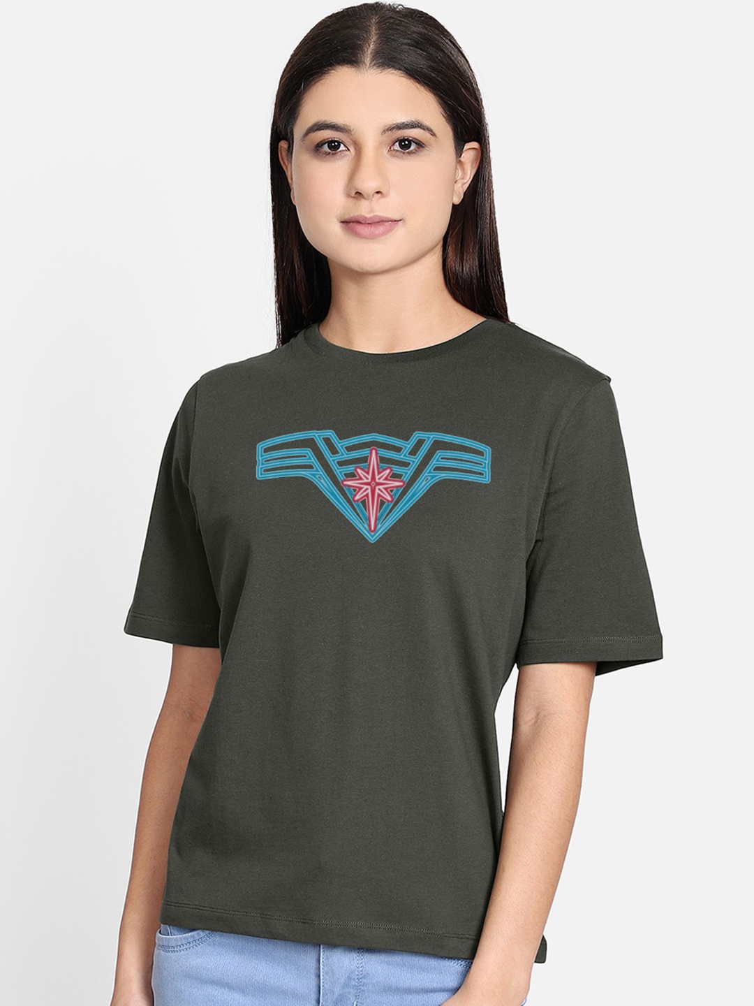 

Free Authority Wonder Woman Printed Olive Tshirt for Women