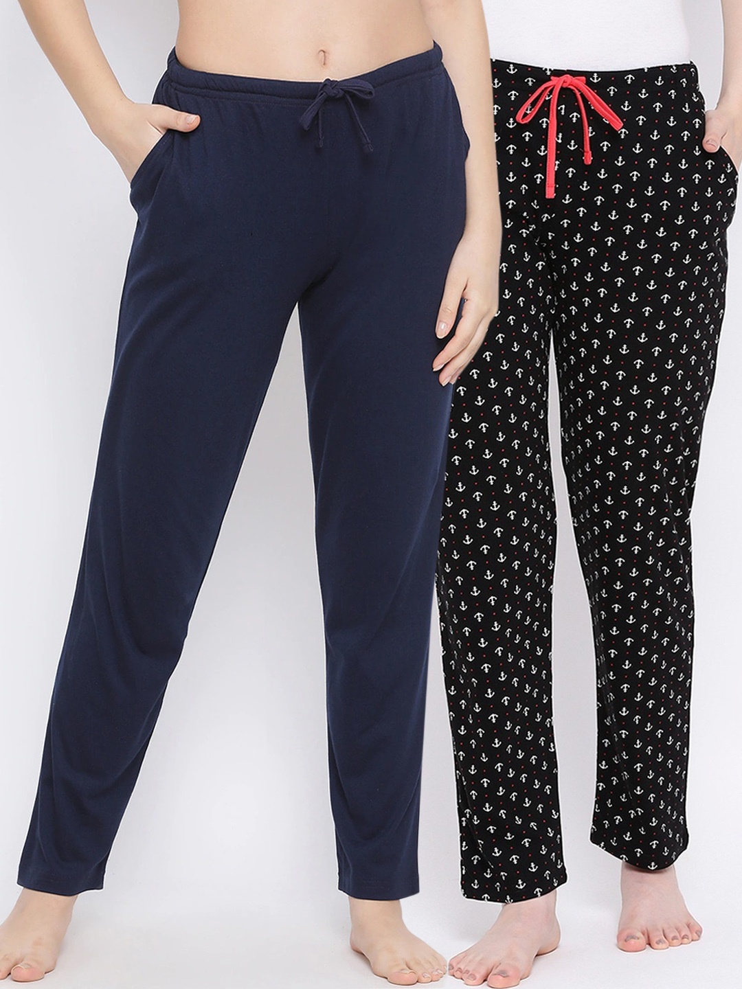 

Kanvin Women Pack Of 2 Solid Lounge Pants, Navy blue