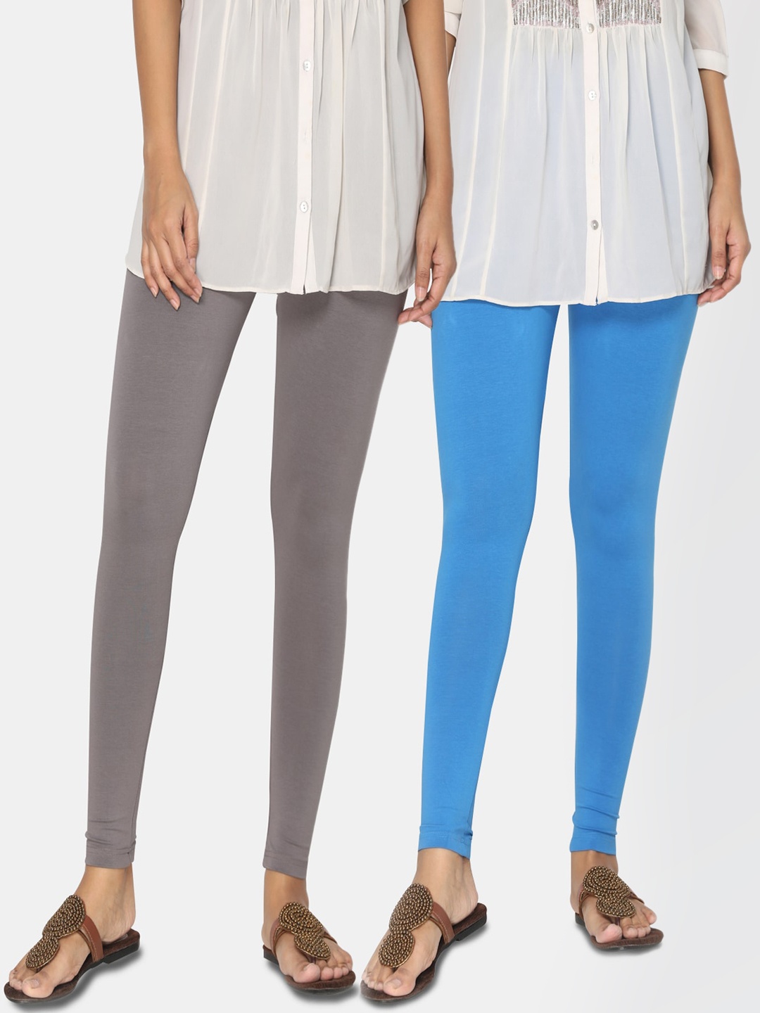 

TSG Bliss Women Pack Of 2 Solid Ankle-Length Leggings, Blue