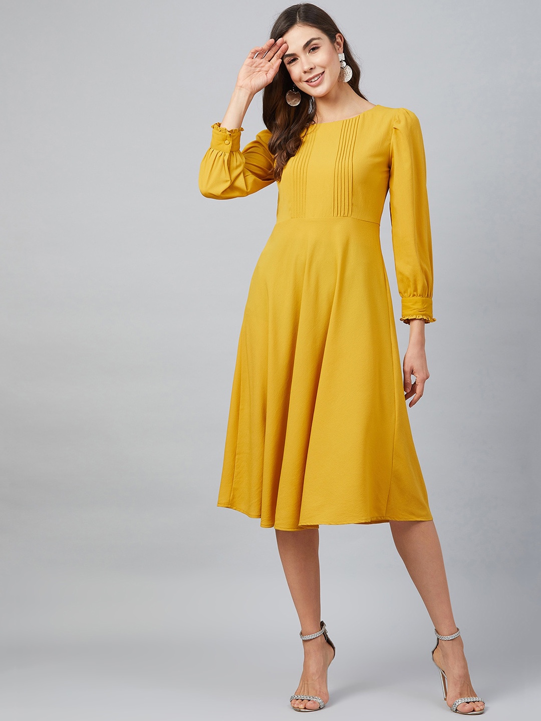 

RARE Women Yellow Solid A-Line Dress